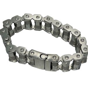 Legacy For Men By Simone I. Smith Barrel Link Biker Bracelet in Stainless Steel